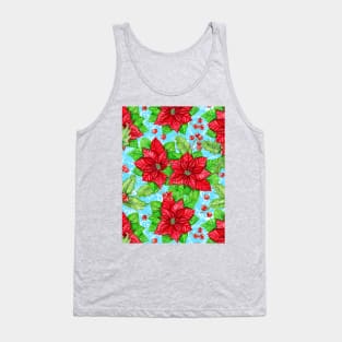 Poinsettia and holly berry watercolor Christmas pattern Tank Top